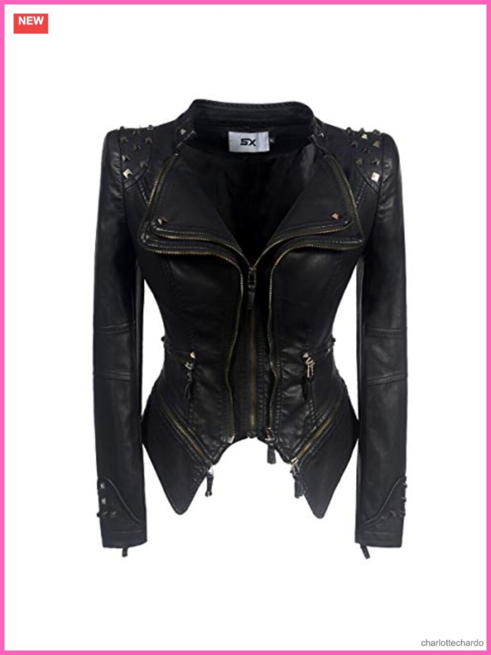 Women's Faux Leather Biker Jacket Studded Perfectly Shaping Aviator Moto